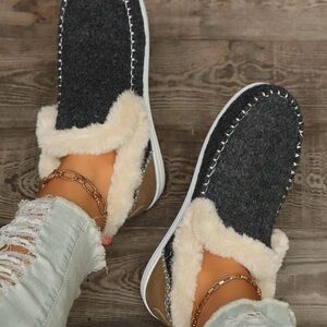 Cozy Blue and Tan Women's Slip-On Shoes